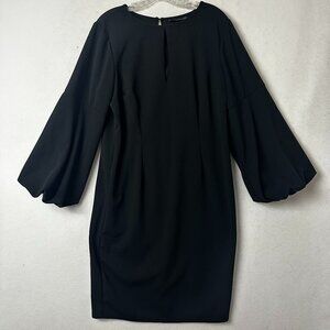 Ashley Stewart dress sz 14/16 little‎ black bubble 3/4 sleeves keyhole cocktail